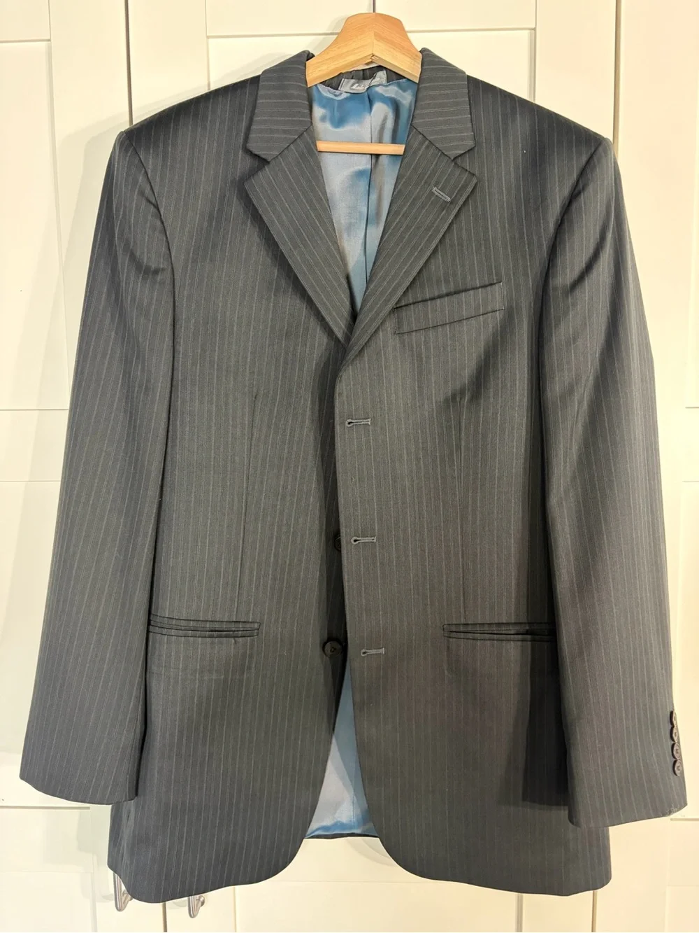 Oscar de la Renta Gray Pinstripe Men's Suit Jacket W